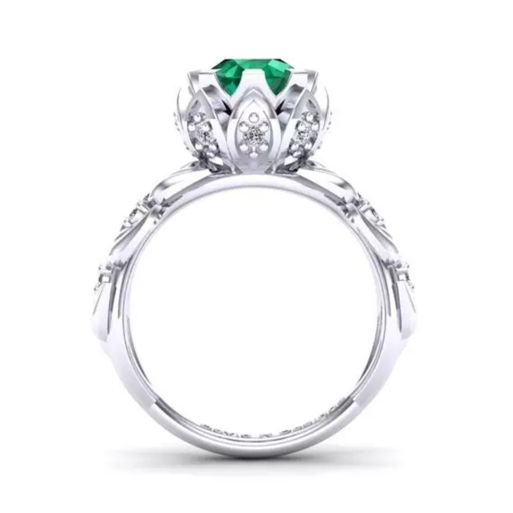 Handmade Round Green Emerald 925 Silver Ring for Women, FB16FA1025